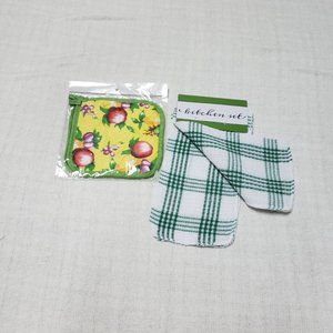 Checked Dishcloth Fruit Potholder 3 Piece Kitchen Set
